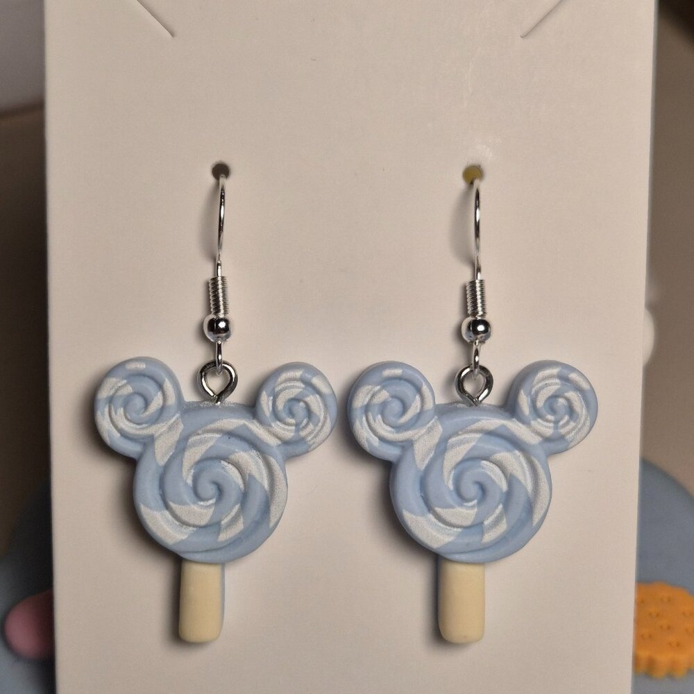 Cute Kawaii Disney Mickey Mouse Candy Shaped Earrings - Blue & White